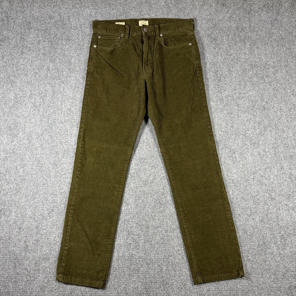 J Crew Pants Mens 30x34 Green Corduroy Cords 770 Straight Stretch Preppy Retro
